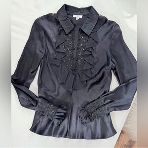Vintage Cache Embellished Black Satin Blouse